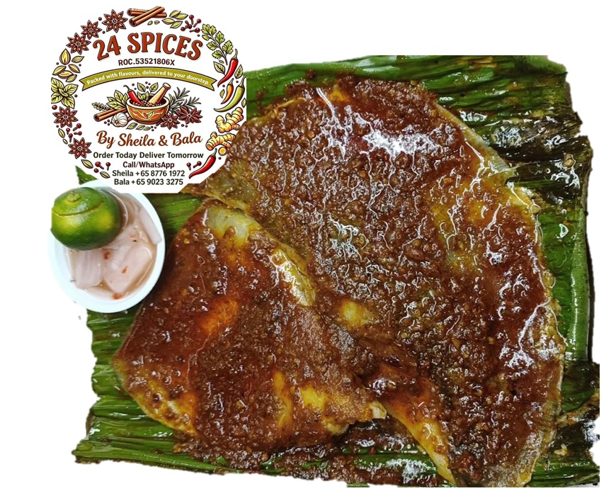 Grilled sambal stingray on banana leaf